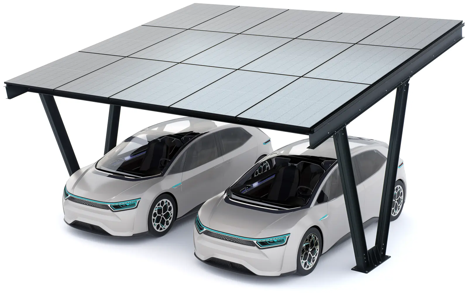 Metal structure car carport with photovoltaic panels, 2 places L, model 06
